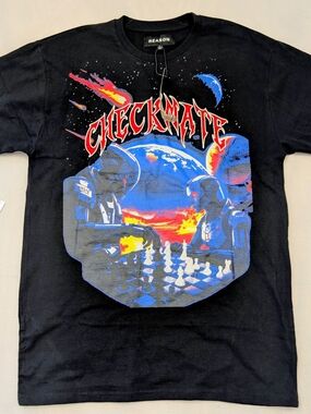 Reason 'Checkmate' Graphic Tee in Black with Blue & Red Artwork